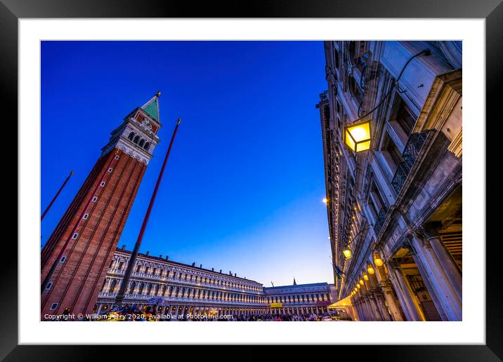 Evening Lights Campanile Bell Tower Saint Mark's Square Piazza Venice Italy Framed Mounted Print by William Perry