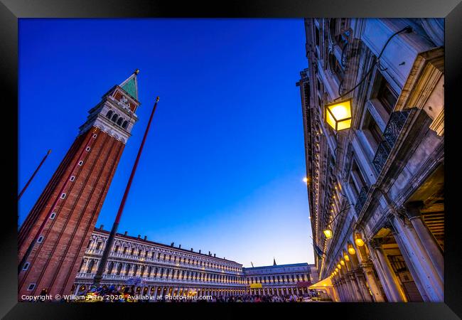 Evening Lights Campanile Bell Tower Saint Mark's Square Piazza Venice Italy Framed Print by William Perry