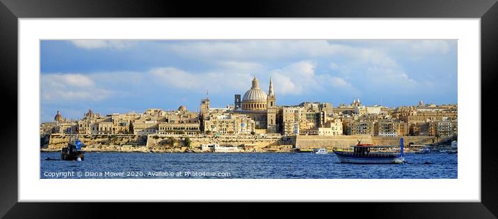 Valletta Malta Panoramic Framed Mounted Print by Diana Mower