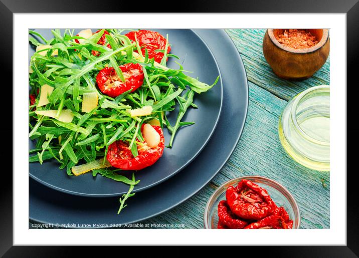 Green salad with sun dried tomato Framed Mounted Print by Mykola Lunov Mykola