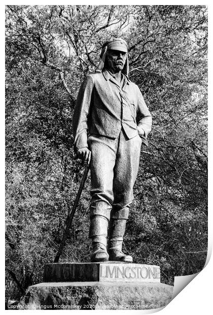 Statue of David Livingstone at Victoria Falls mono Print by Angus McComiskey