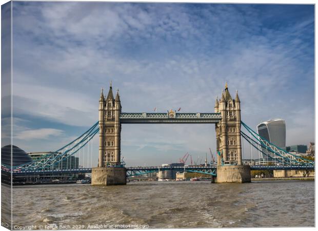 Tower bridge panorama in London seen from river Th Canvas Print by Frank Bach