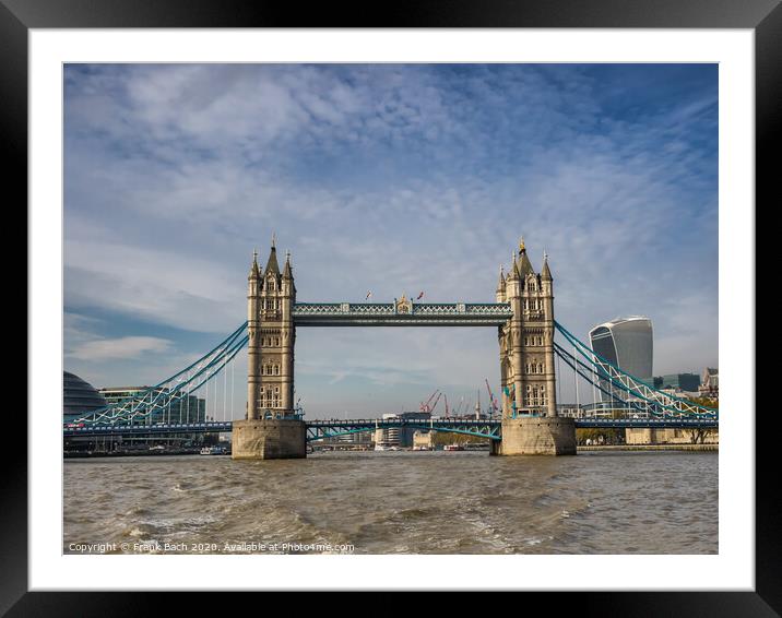 Tower bridge panorama in London seen from river Th Framed Mounted Print by Frank Bach
