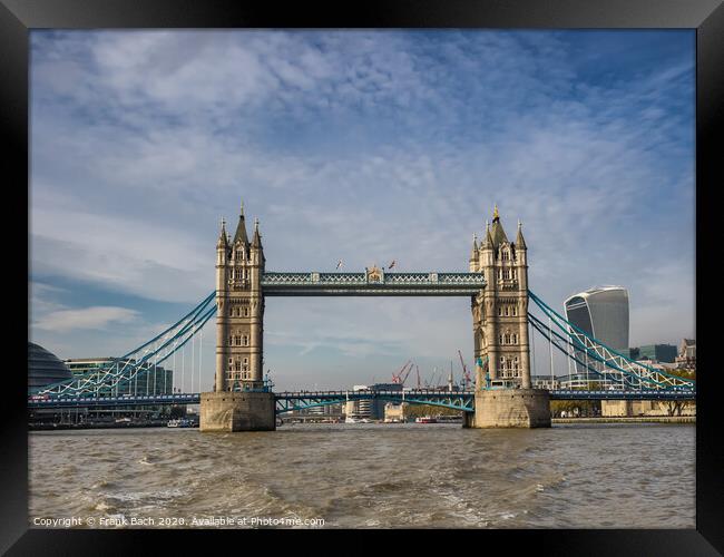 Tower bridge panorama in London seen from river Th Framed Print by Frank Bach