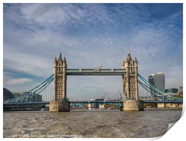 Tower bridge panorama in London seen from river Th Print by Frank Bach