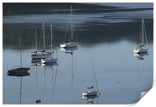 Boats Moored on Scottish Loch Print by Tim O'Brien