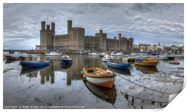 Caernarfon Castle and Harbour Print by Philip Brown