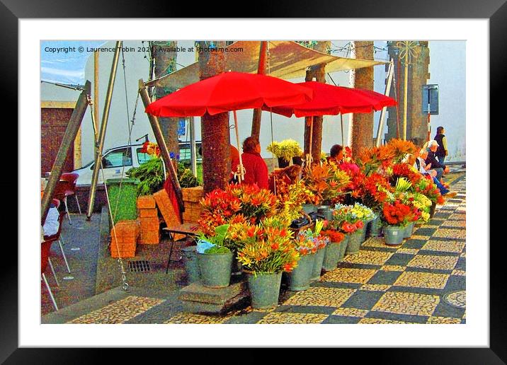 Flower Sellers. Funchal, Madeira Framed Mounted Print by Laurence Tobin