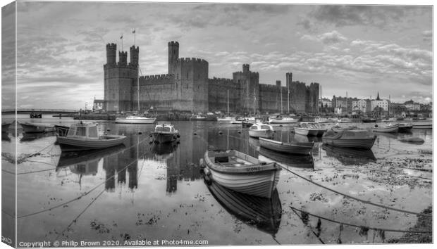 Caernarfon Castle and Harbour Panorama Canvas Print by Philip Brown