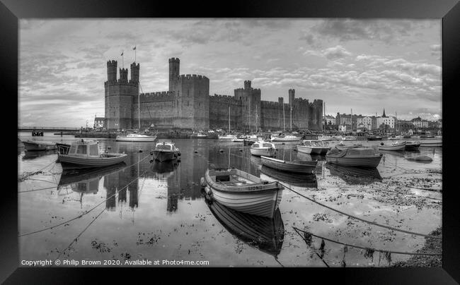 Caernarfon Castle and Harbour Panorama Framed Print by Philip Brown