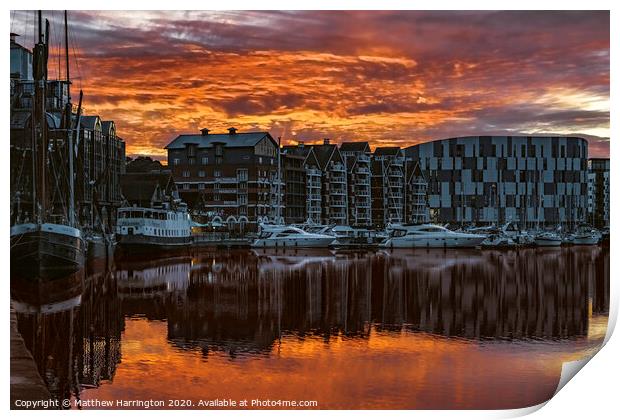 Ipswich Waterfront at Sunrise Print by Matthew Harrington