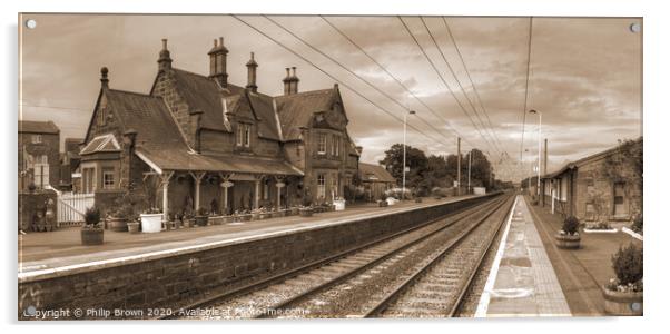 Chathill Train Station, Northumberland B&W Acrylic by Philip Brown