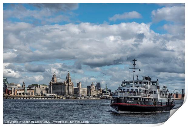 Mersey Ferry and Liverpool Waterfront Print by Stephen Bailey