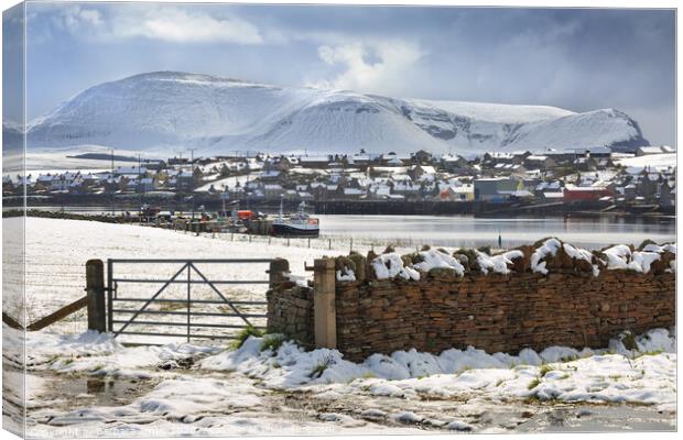 Stromness and Hoy, Orkney Winter Scene. Canvas Print by Barbara Jones