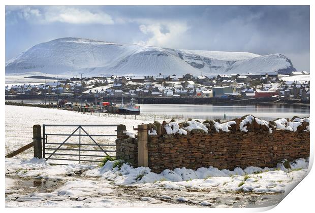 Stromness and Hoy, Orkney Winter Scene. Print by Barbara Jones