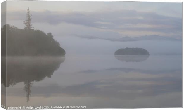 Islands in the Mist, Derwentwater, Lake District Canvas Print by Philip Royal
