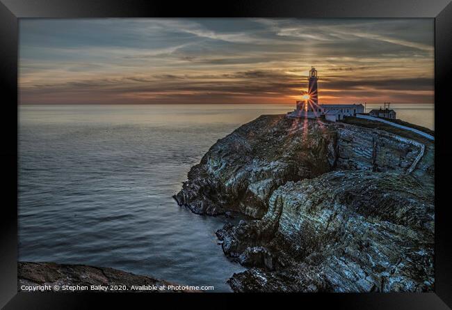 South Stack Lighthouse Sunset Framed Print by Stephen Bailey