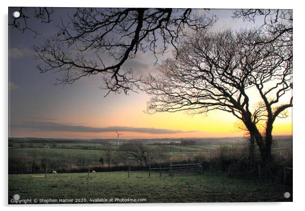 Sunset & Wind Turbine Acrylic by Stephen Hamer