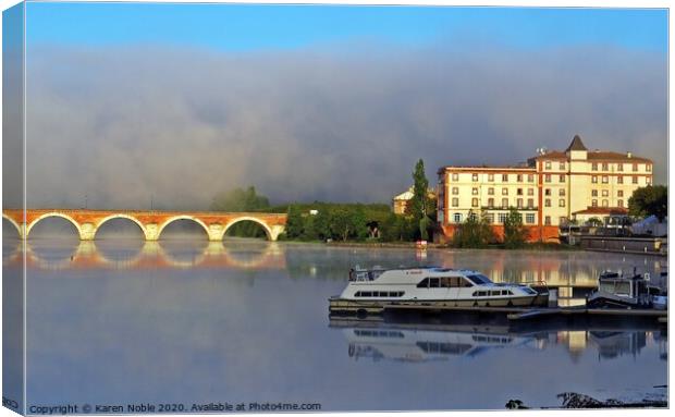 Fog on the river Tarn in South West of France in M Canvas Print by Karen Noble