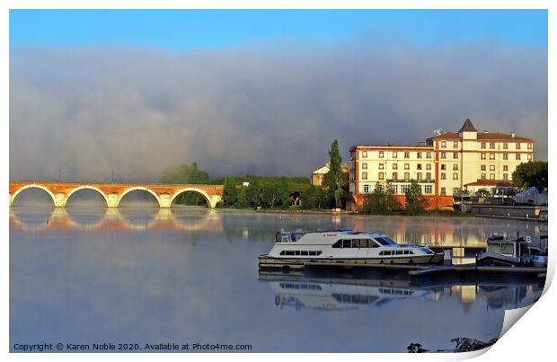Fog on the river Tarn in South West of France in M Print by Karen Noble