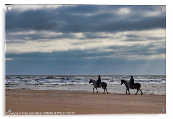 Horseriders on a Winter Beach Acrylic by Mike Dale