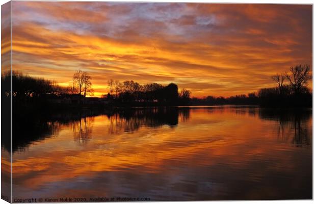 Early morning sunrise on the riverTarn in South We Canvas Print by Karen Noble