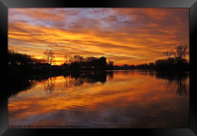 Early morning sunrise on the riverTarn in South We Framed Print by Karen Noble