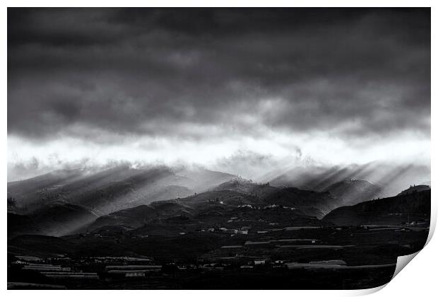 Sunburst through clouds, Tenerife Print by Phil Crean