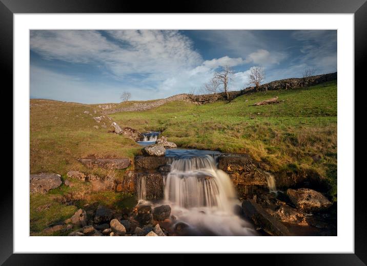 cascading waterfalls at Cray Yorkshire Framed Mounted Print by Eddie John