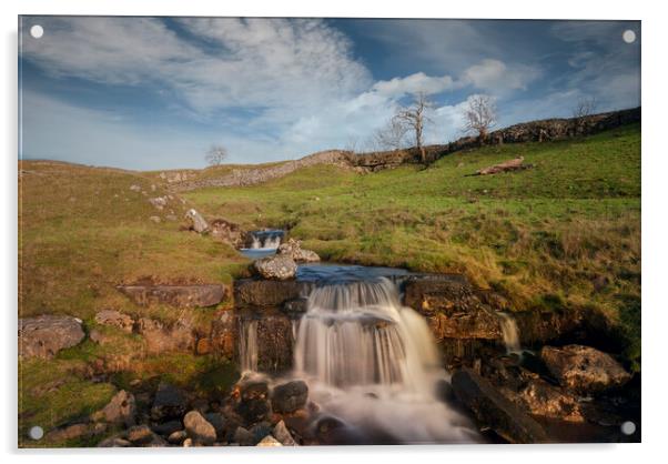 cascading waterfalls at Cray Yorkshire Acrylic by Eddie John