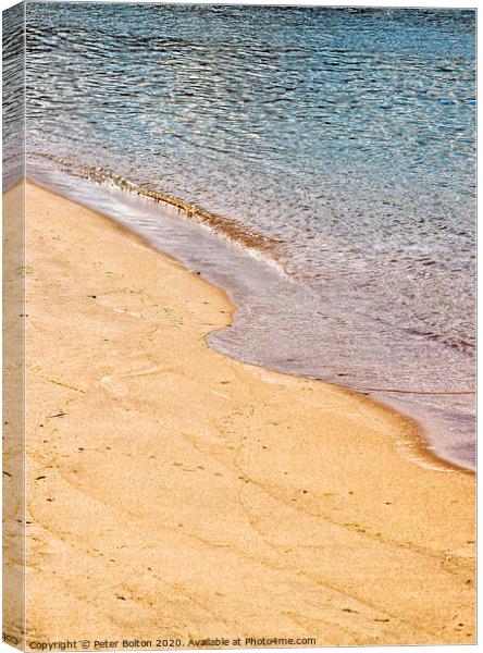 Tideline at a Cornish beach. Near St. Ives. Canvas Print by Peter Bolton