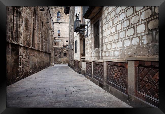 Alley in the Gothic Quarter of Barcelona Framed Print by Artur Bogacki