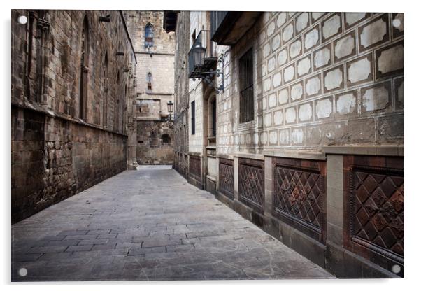 Alley in the Gothic Quarter of Barcelona Acrylic by Artur Bogacki