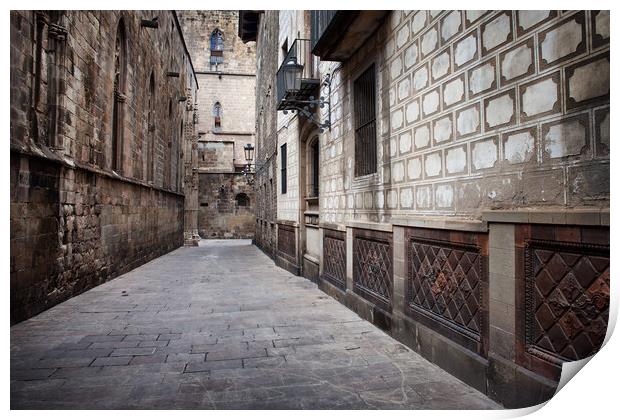 Alley in the Gothic Quarter of Barcelona Print by Artur Bogacki