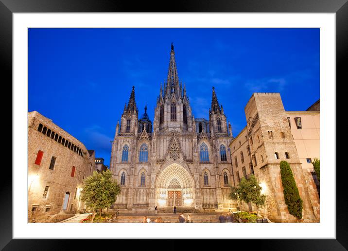 Barcelona Cathedral at Night Framed Mounted Print by Artur Bogacki
