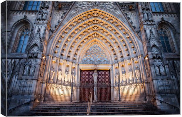 Entrance to Barcelona Cathedral at Night Canvas Print by Artur Bogacki