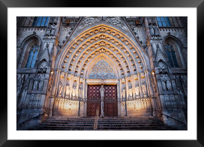 Entrance to Barcelona Cathedral at Night Framed Mounted Print by Artur Bogacki