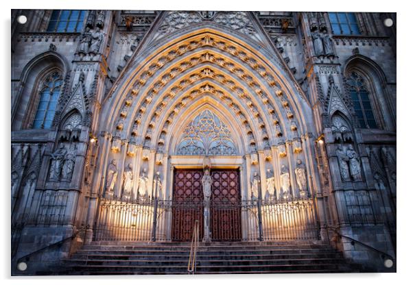 Entrance to Barcelona Cathedral at Night Acrylic by Artur Bogacki