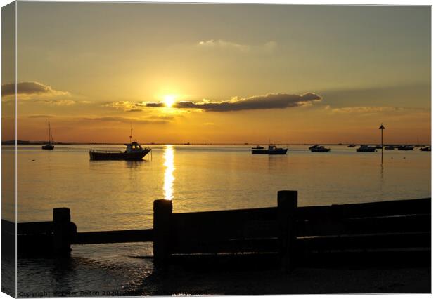 Sunset over the sea at Thorpe Bay, Essex, UK Canvas Print by Peter Bolton