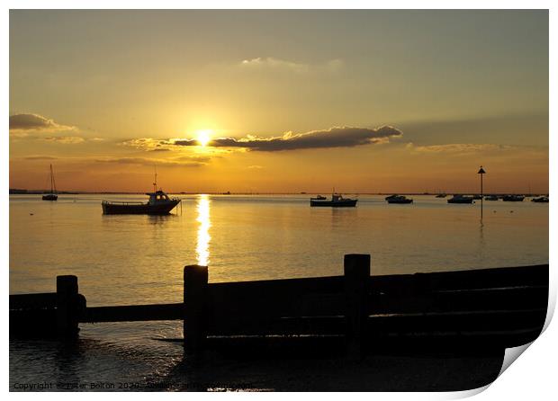 Sunset over the sea at Thorpe Bay, Essex, UK Print by Peter Bolton