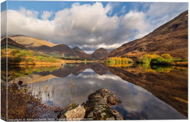  Lochan  Urr Glen Etive Scotland Autumn Reflection Canvas Print by Barbara Jones