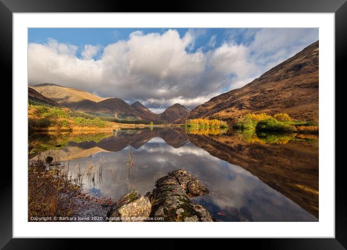  Lochan  Urr Glen Etive Scotland Autumn Reflection Framed Mounted Print by Barbara Jones