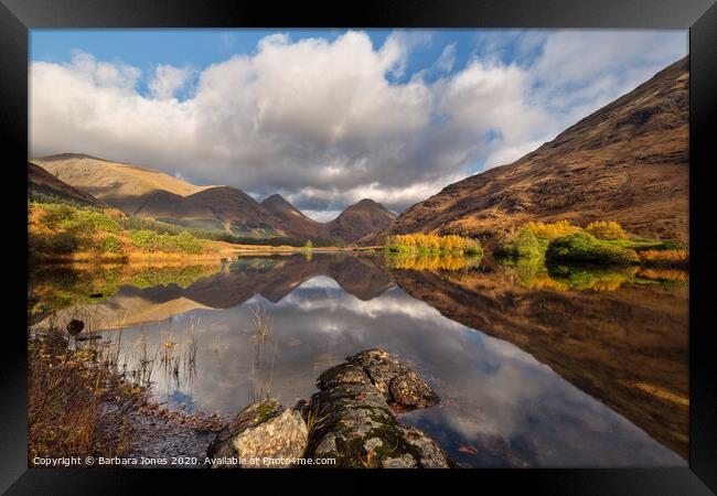  Lochan  Urr Glen Etive Scotland Autumn Reflection Framed Print by Barbara Jones