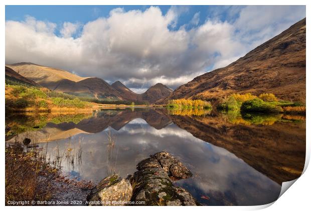  Lochan  Urr Glen Etive Scotland Autumn Reflection Print by Barbara Jones