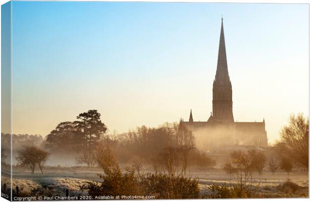 Majestic Salisbury Cathedral in Winter Canvas Print by Paul Chambers