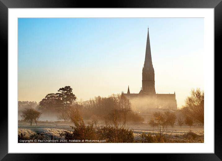Majestic Salisbury Cathedral in Winter Framed Mounted Print by Paul Chambers