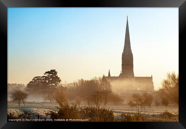 Majestic Salisbury Cathedral in Winter Framed Print by Paul Chambers