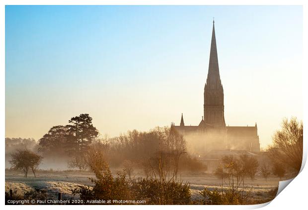 Majestic Salisbury Cathedral in Winter Print by Paul Chambers