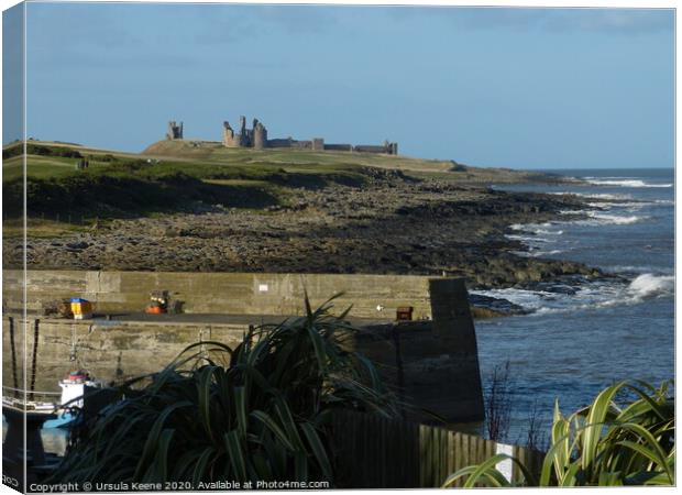 Dunstanburgh Castle from Craster Quay  Canvas Print by Ursula Keene