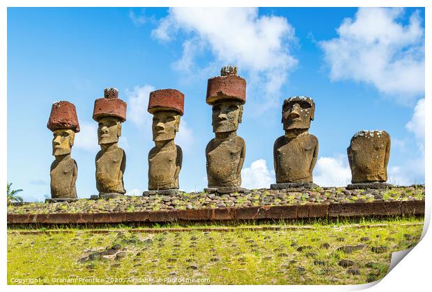 Easter Island Statues Print by Graham Prentice